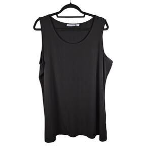 Susan Graver Black Sleeveless Liquid Knit Tank Top XL Scoop Neck Essential Layer